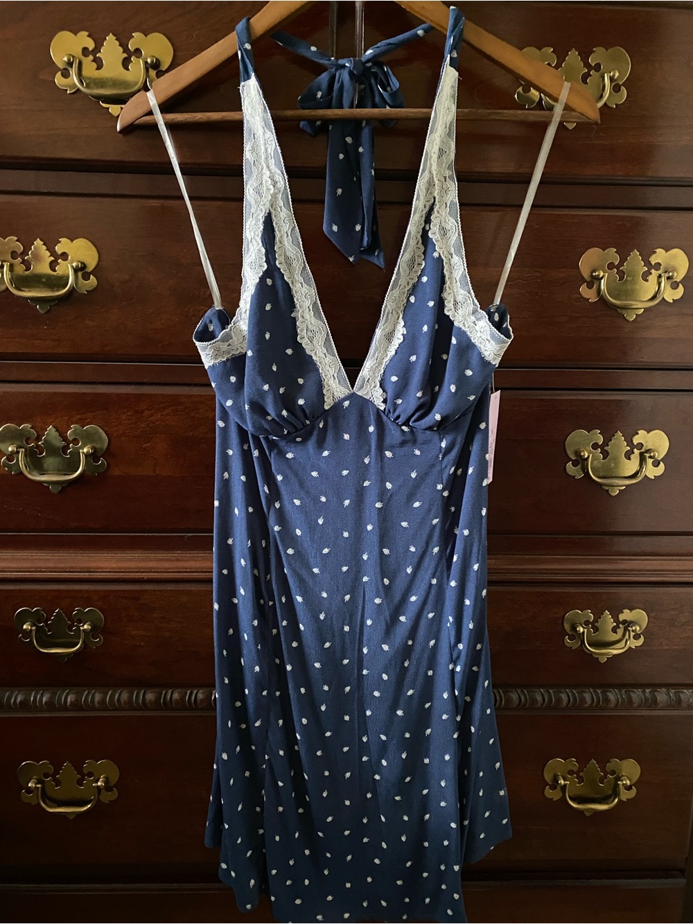 wild fable Navy Blue Polka Dot Lace-Trim Chemise